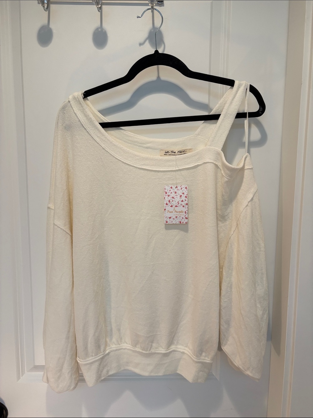 Free People Cream Asymmetrical One-Shoulder Pullover